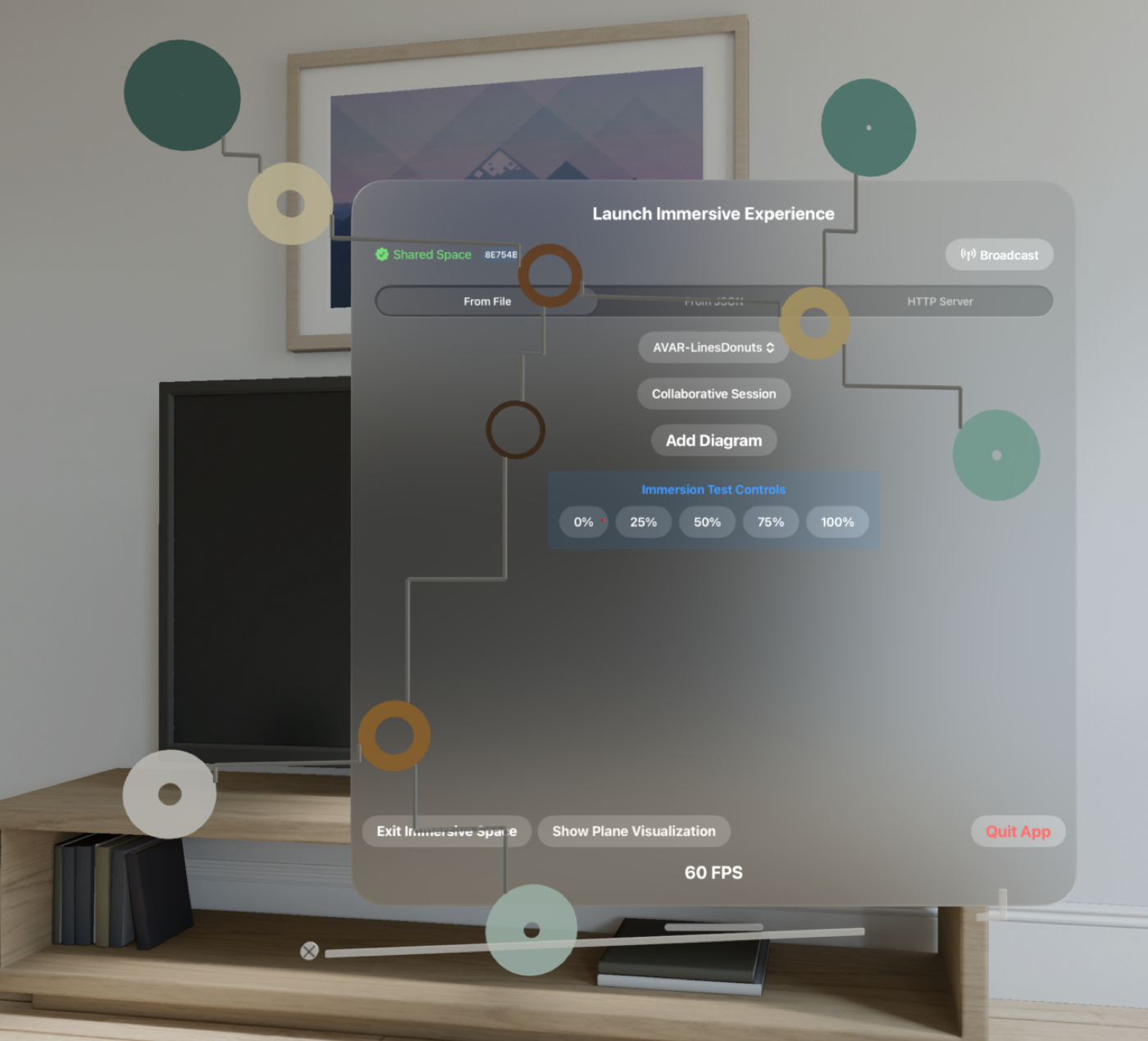 AVAR — formas flotantes en espacio compartido de Apple Vision Pro