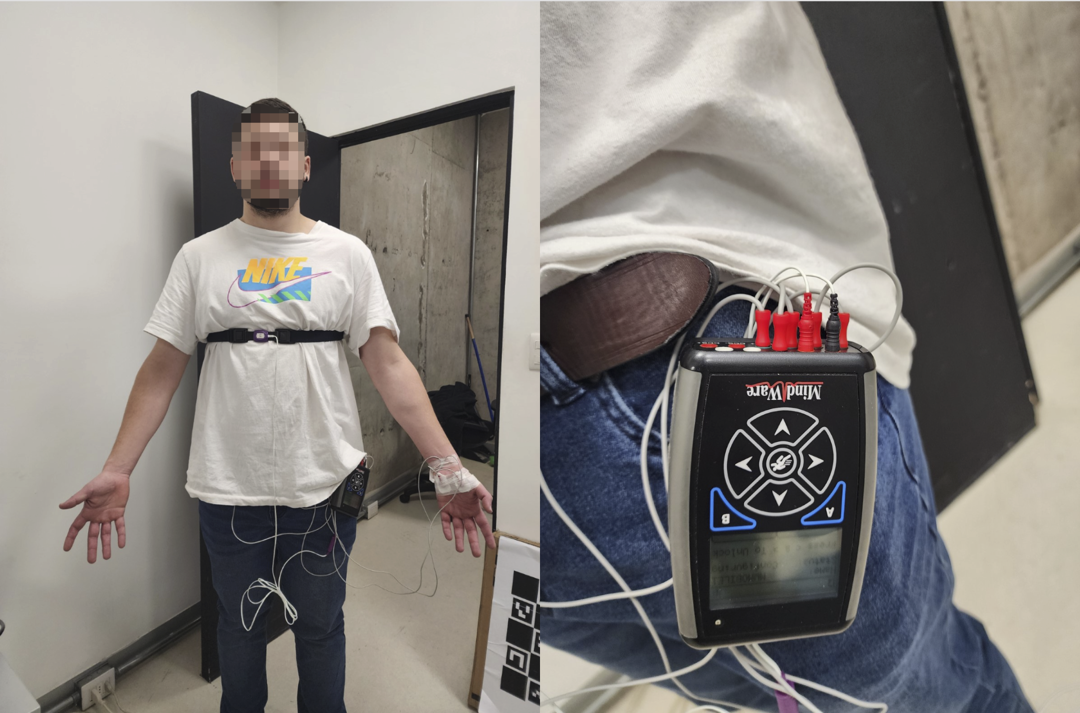 XR Collaboration Proto2 — participante equipado con sensores fisiológicos MindWare